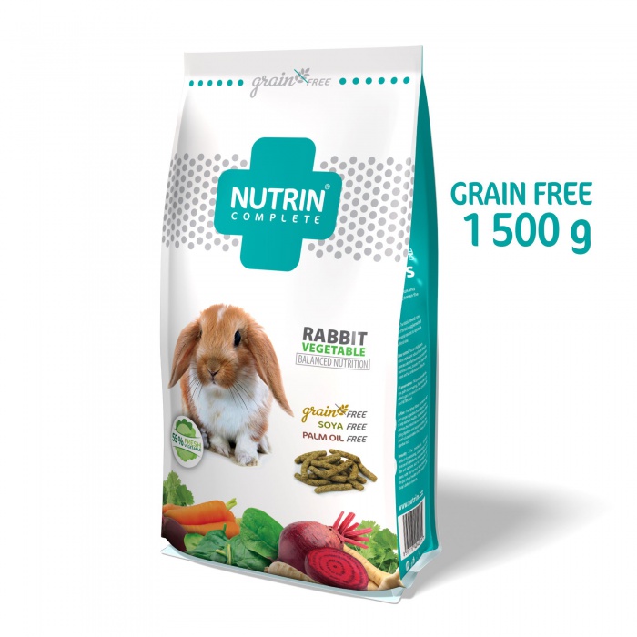 Kompletní extrudované krmivo NUTRIN pro králíky bez obilovin. 1500 g.