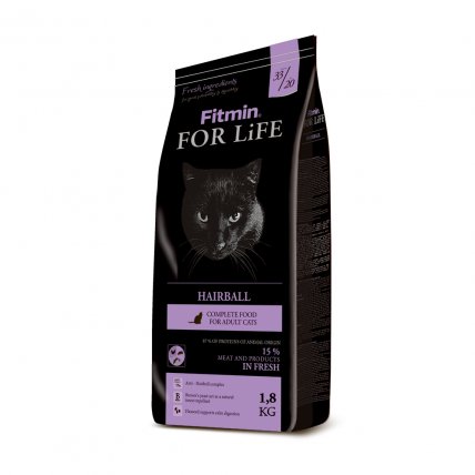 Krmivo pro kočky náchylné k tvorbě chomáčků chlupů Fitmin for Life. Balení 1,8 kg.