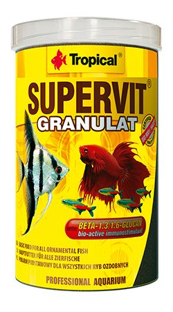 SUPERVIT GRANULAT je plnohodnotné mnohosložkové granulované krmivo nejvyšší kvality určené ke každodennímu krmení všech akvarijních ryb. 100ml.