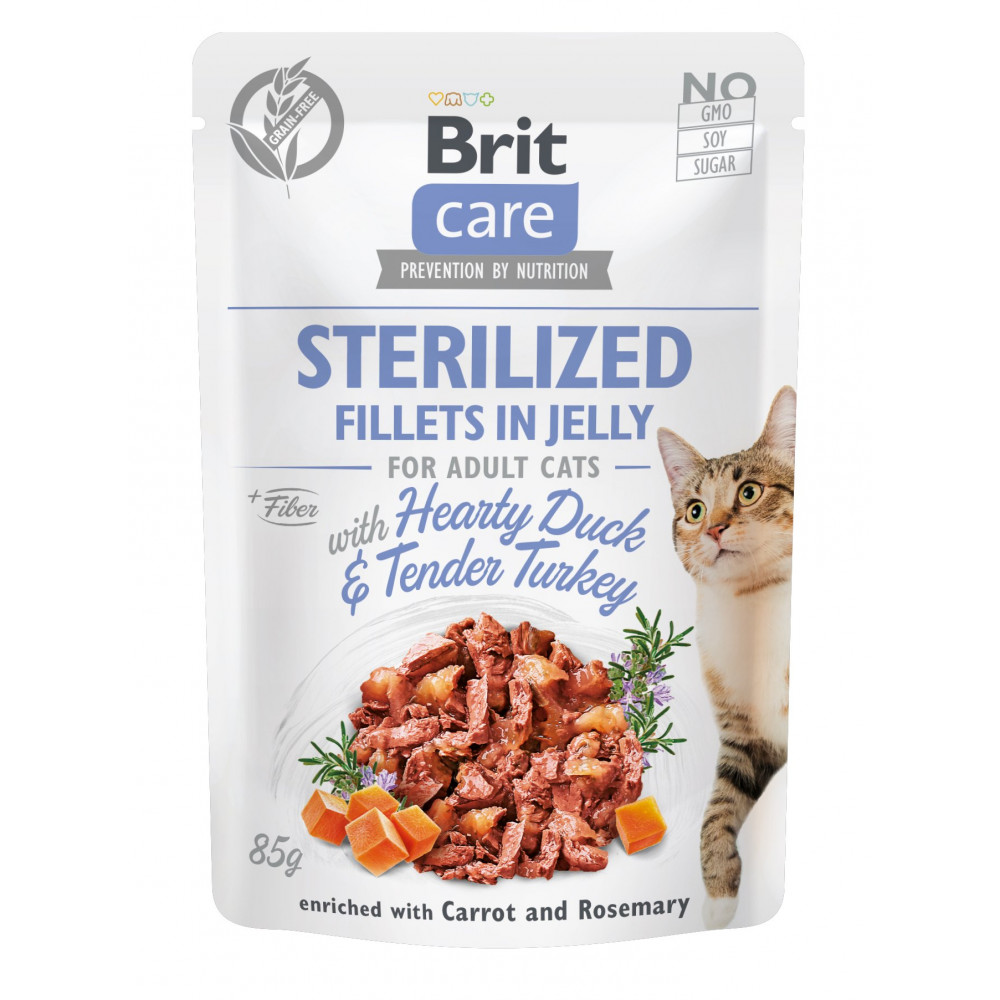 Brit Care Cat Sterilized Fillets in Jelly with Hearty Duck & Tender Turkey 85g