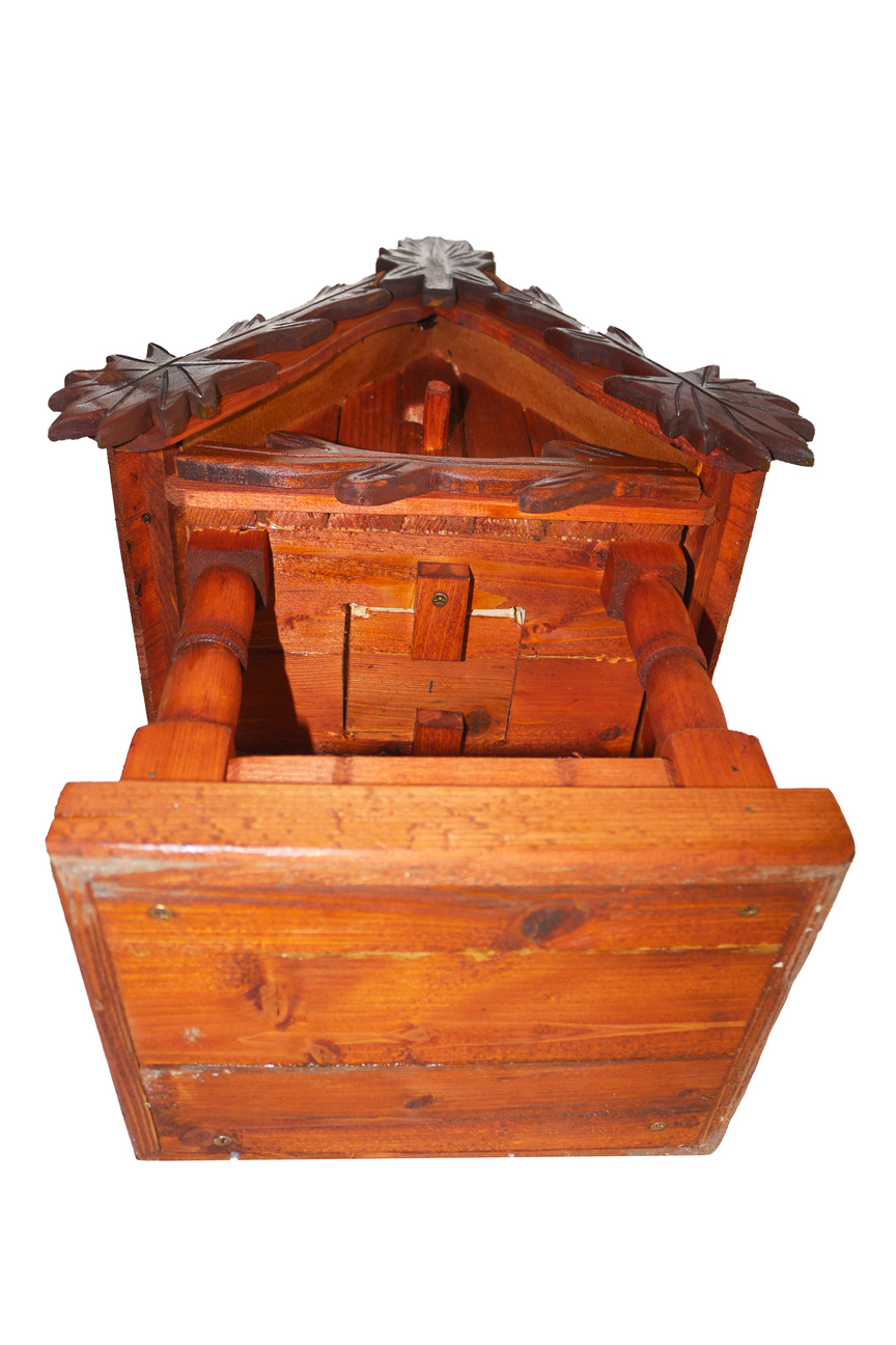 Massive birdhouse with bird feeder - dark with ornaments (3)