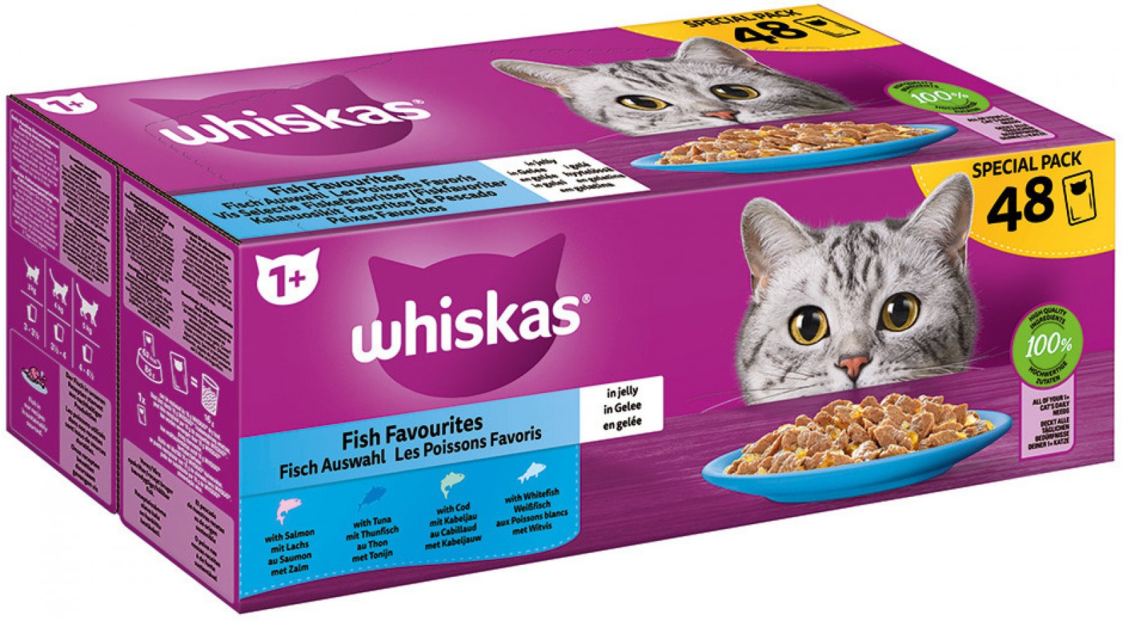 Whiskas fish selection in jelly Salmon tuna cod white fish 48x85g