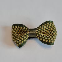Mašlička s kovovou sponou 4cm, zelená se žlutými puntíky