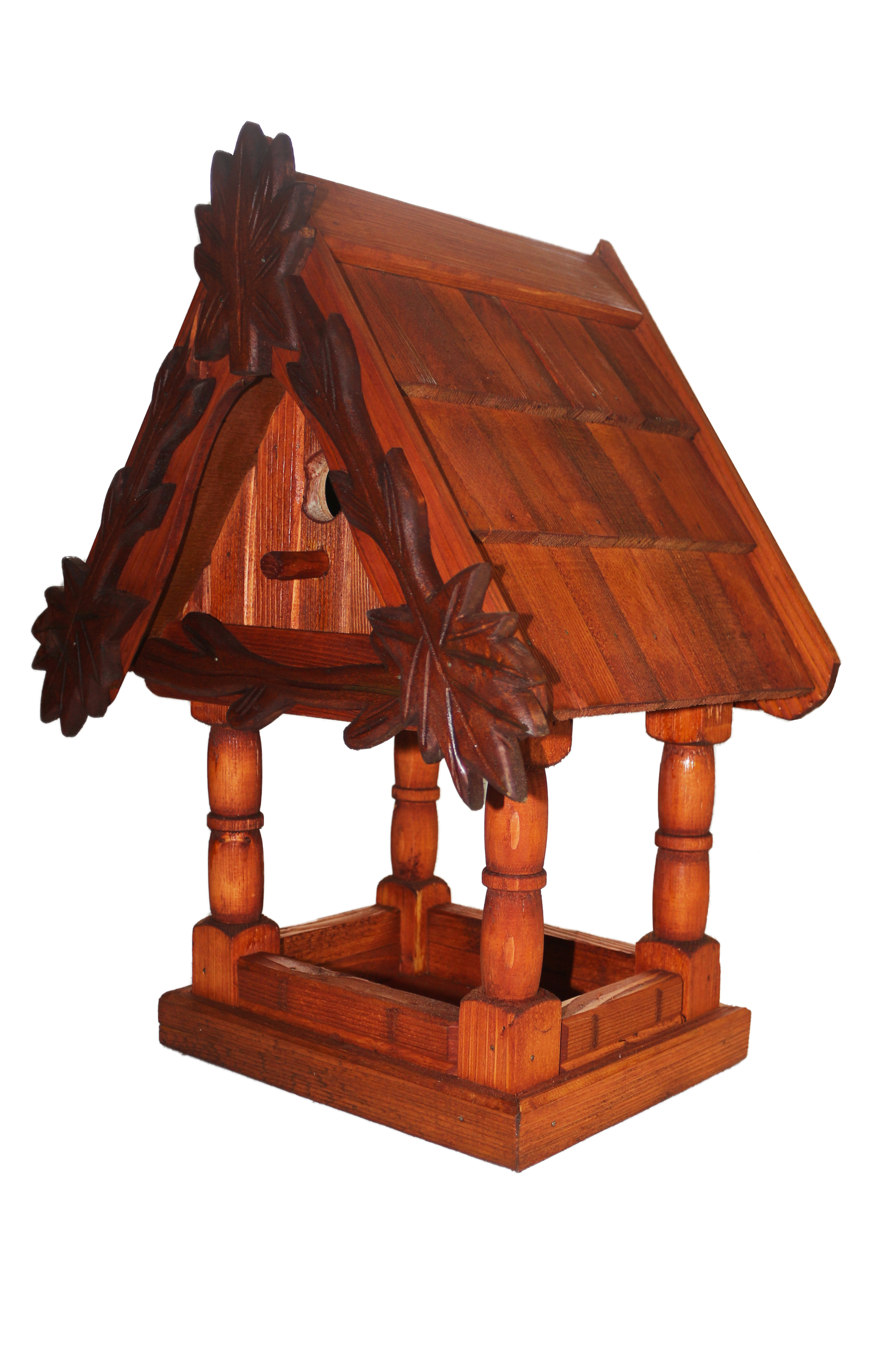 Massive birdhouse with bird feeder - dark with ornaments (1)