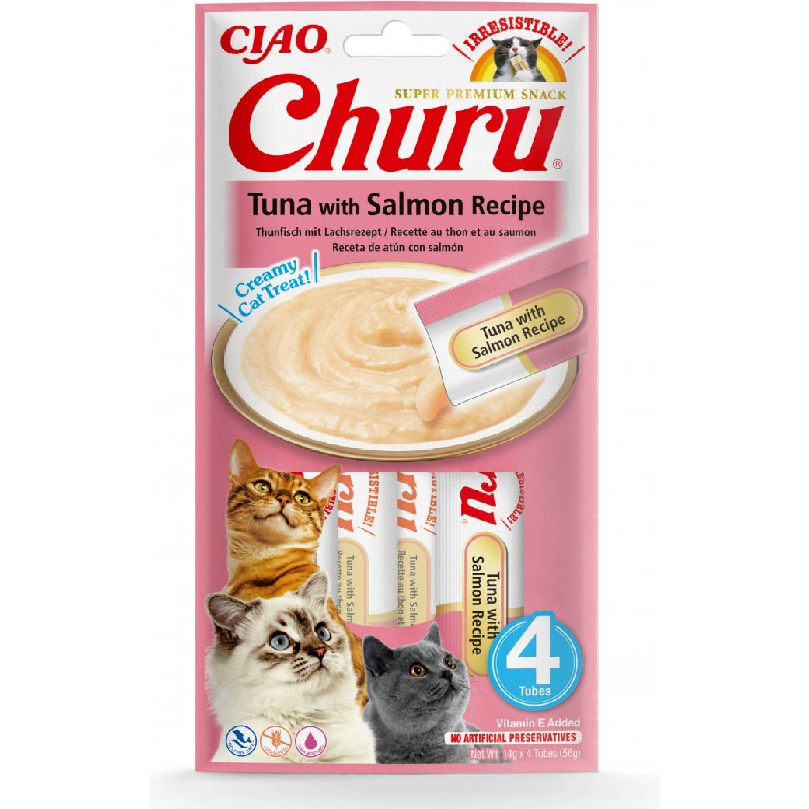 Churu Cat masové pyré tuňák s lososem 4x14g