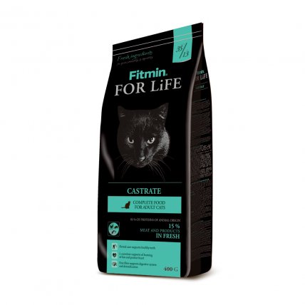 Kvalitní krmivo pro kastrované kočky Fitmin for Life. Balení 400 g.