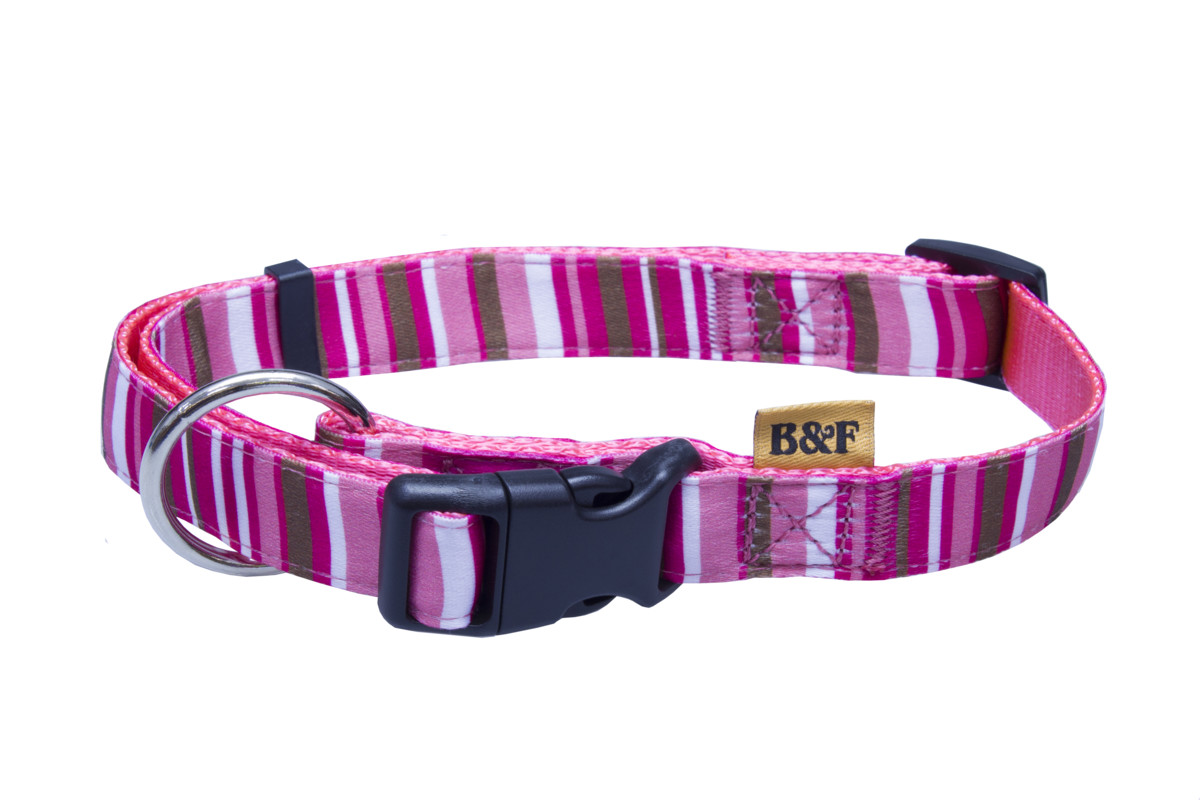 B&F Strap collar, stripes 1.5x30-50cm pink