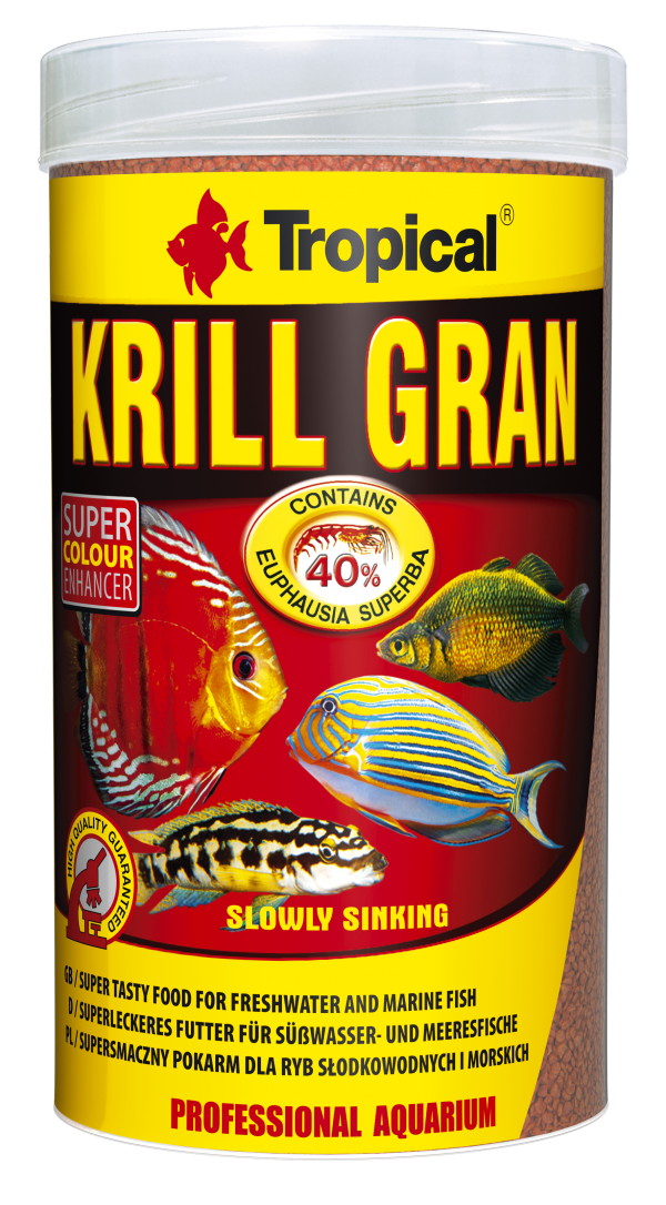 Mnohosložkové vybarvující krmivo pro ryby ve formě potápějících se granulí s vysokým obsahem arktického krilu (40%). 100ml.