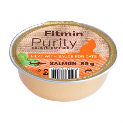 Prémiové vlhké krmivo pro kočky Fitmin Purity s lososem. Balení 85 g.