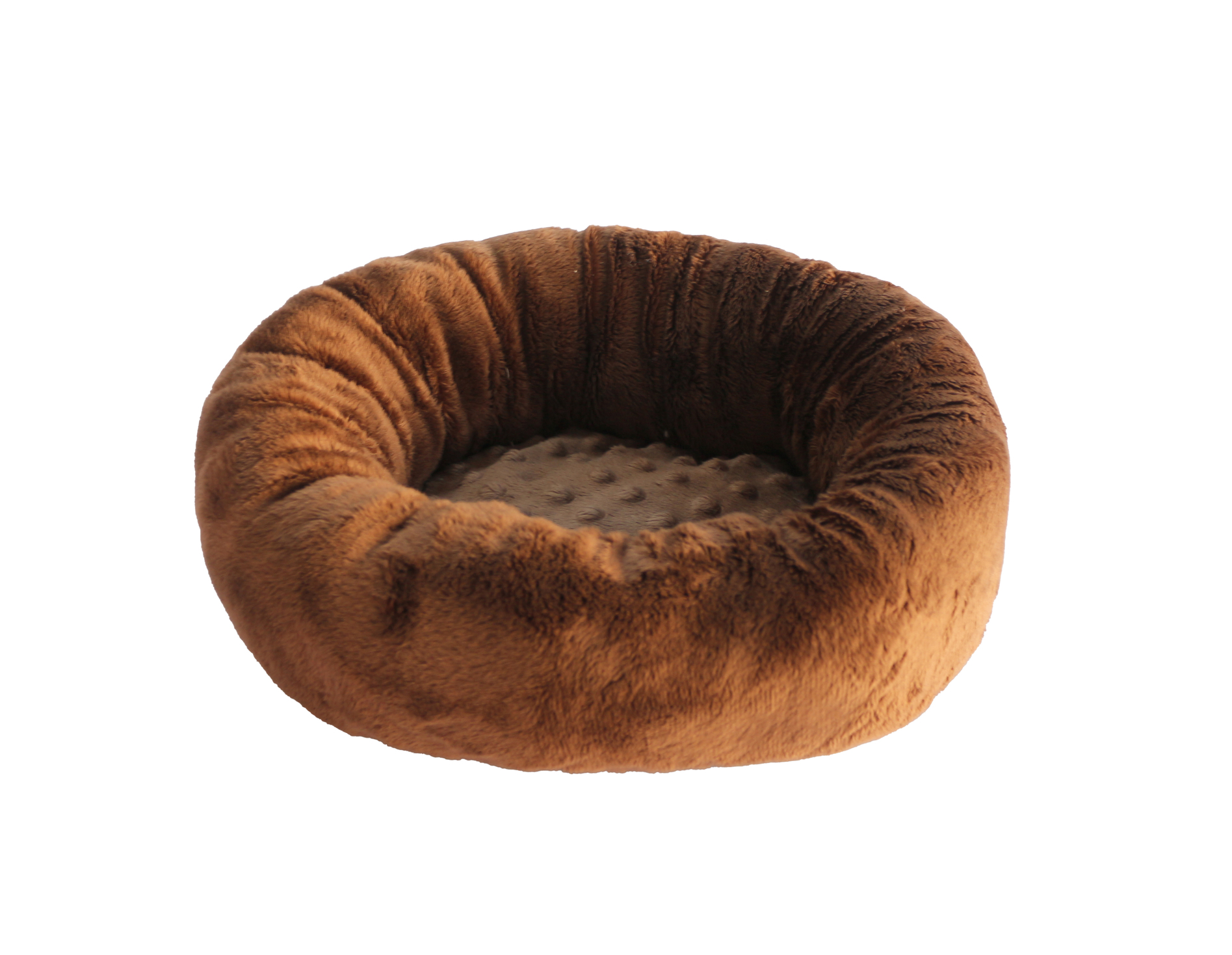 Rajen Oval rodent bed, brown + minky pattern K-45