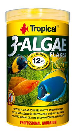 3-ALGAE FLAKES je krmivo v podobě vloček bohatých na řasy. Je určeno ke každodennímu krmení sladkovodních i mořských býložravých ryb a pro všežravé ryby. 250ml.