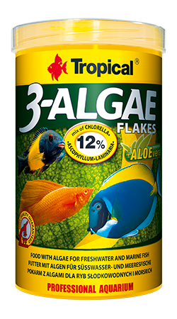 3-ALGAE FLAKES je krmivo v podobě vloček bohatých na řasy. Je určeno ke každodennímu krmení sladkovodních i mořských býložravých ryb a pro všežravé ryby. 250ml.