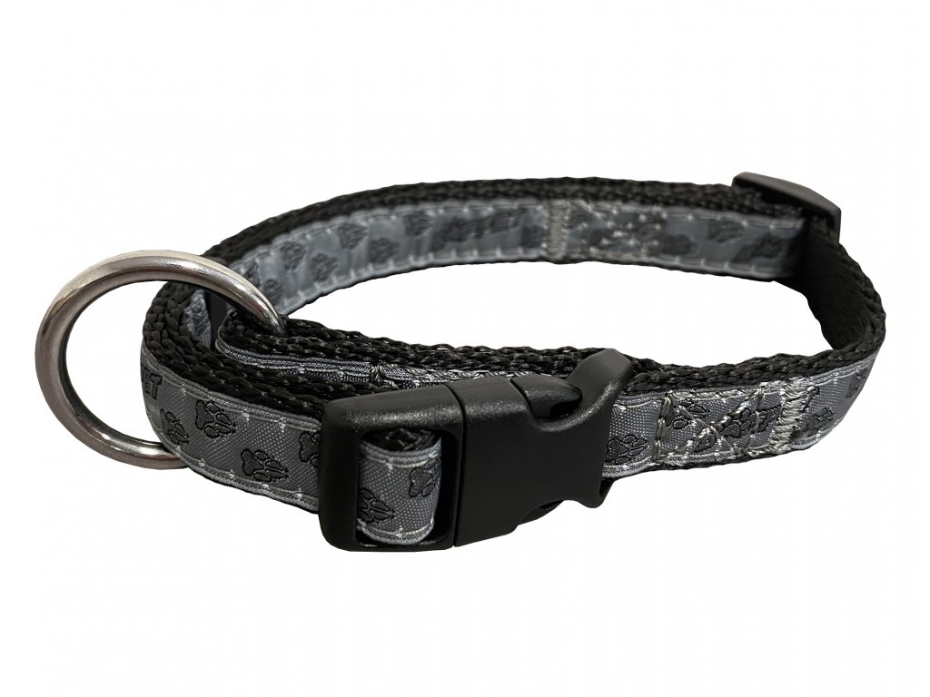 B&F Strap collar, paws BAF 1,5x30-50cm grey