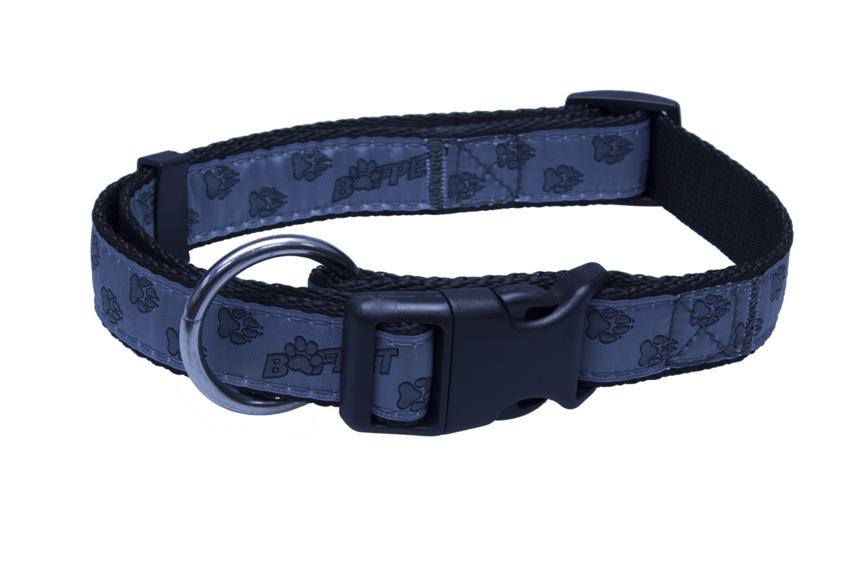 B&F Strap collar, paws BAF 2,5x40-66cm grey