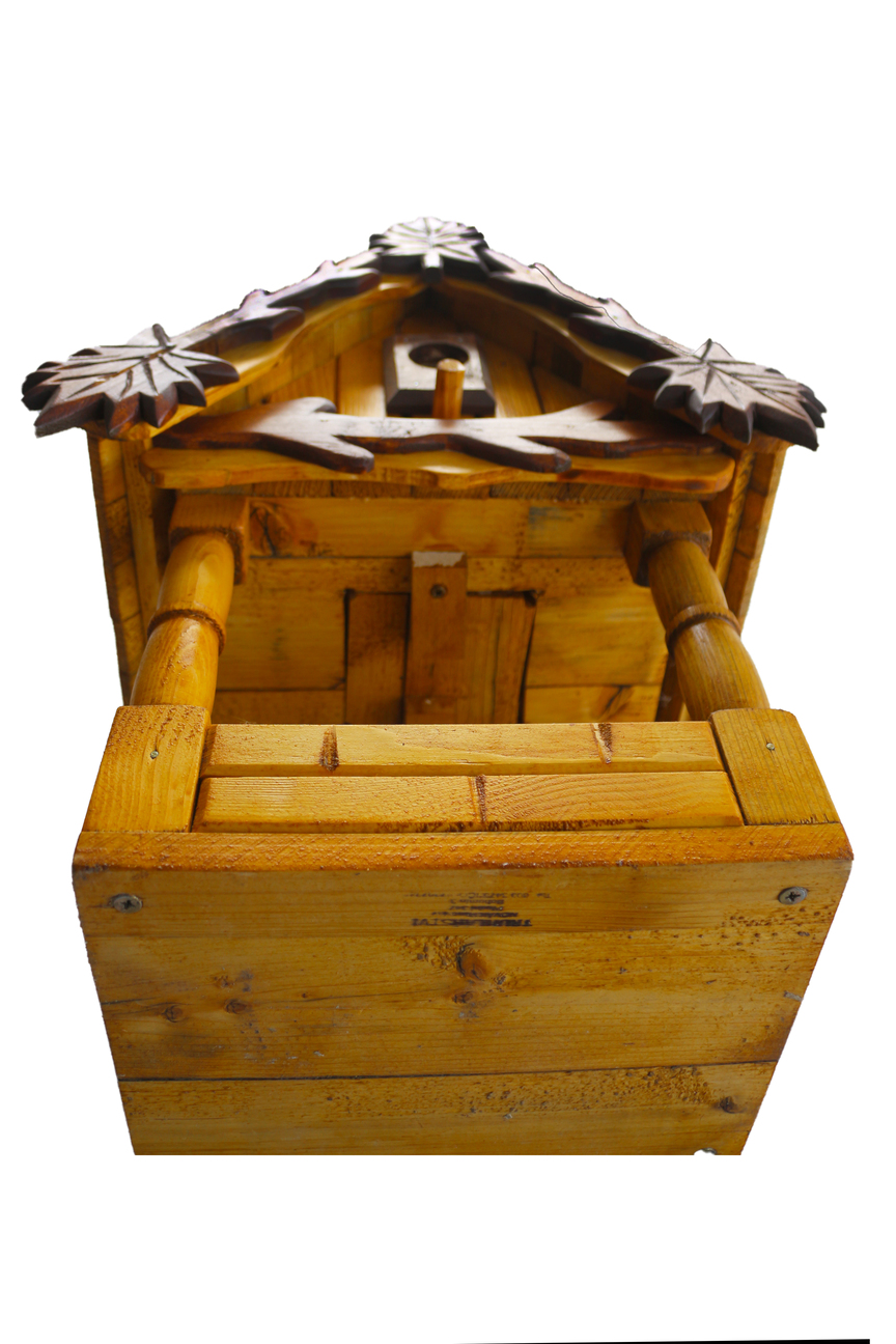 Massive birdhouse with bird feeder - bright with ornaments on the house (3)