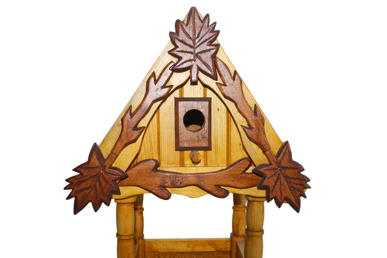 Massive birdhouse with bird feeder - bright with ornaments on the house (2)
