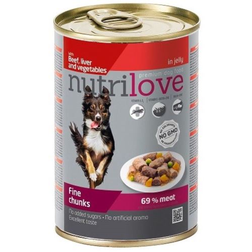 Nutrilove dog pieces of jelly beef liver vegetables 415g