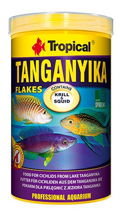 Mnohosložkové základní vločkové krmivo v ryby, určené ke každodennímu krmení všežravých a masožravých cichlid z jezera Tanganika. 100ml.
