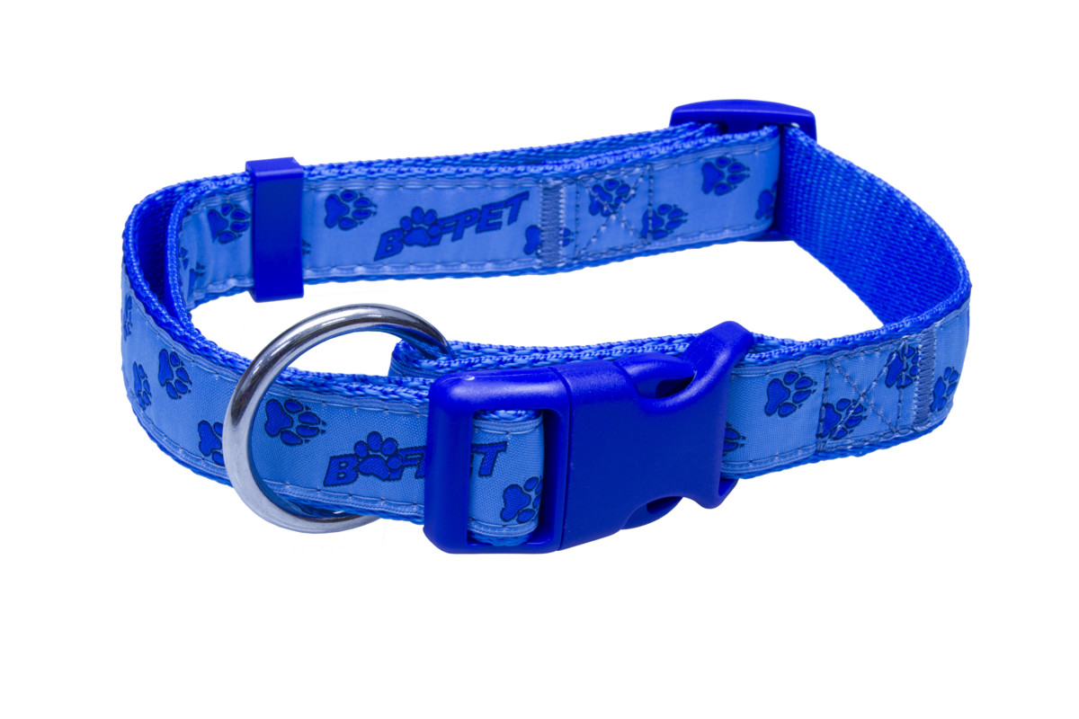 B&F Strap collar, paws BAF 2,5x40-66cm blue