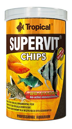 Mnohosložkové krmivo v podobě potápějících se chipsů určené ke každodennímu krmení většiny druhů všežravých ryb. 100ml.