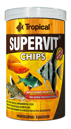 Mnohosložkové krmivo v podobě potápějících se chipsů určené ke každodennímu krmení většiny druhů všežravých ryb. 100ml.