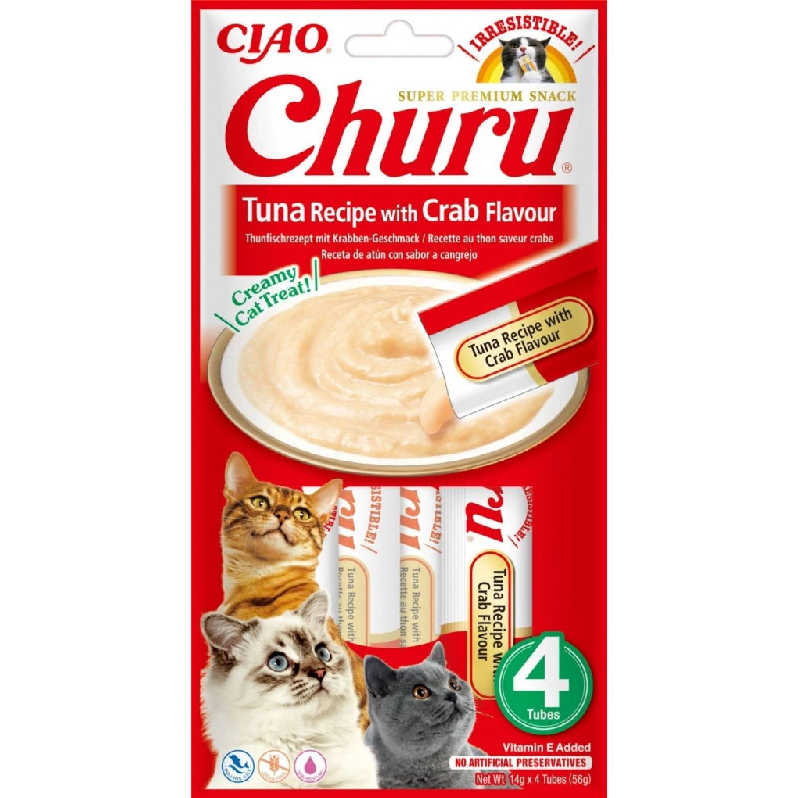 Churu Cat masové pyré tuňák s krabem 4x14g