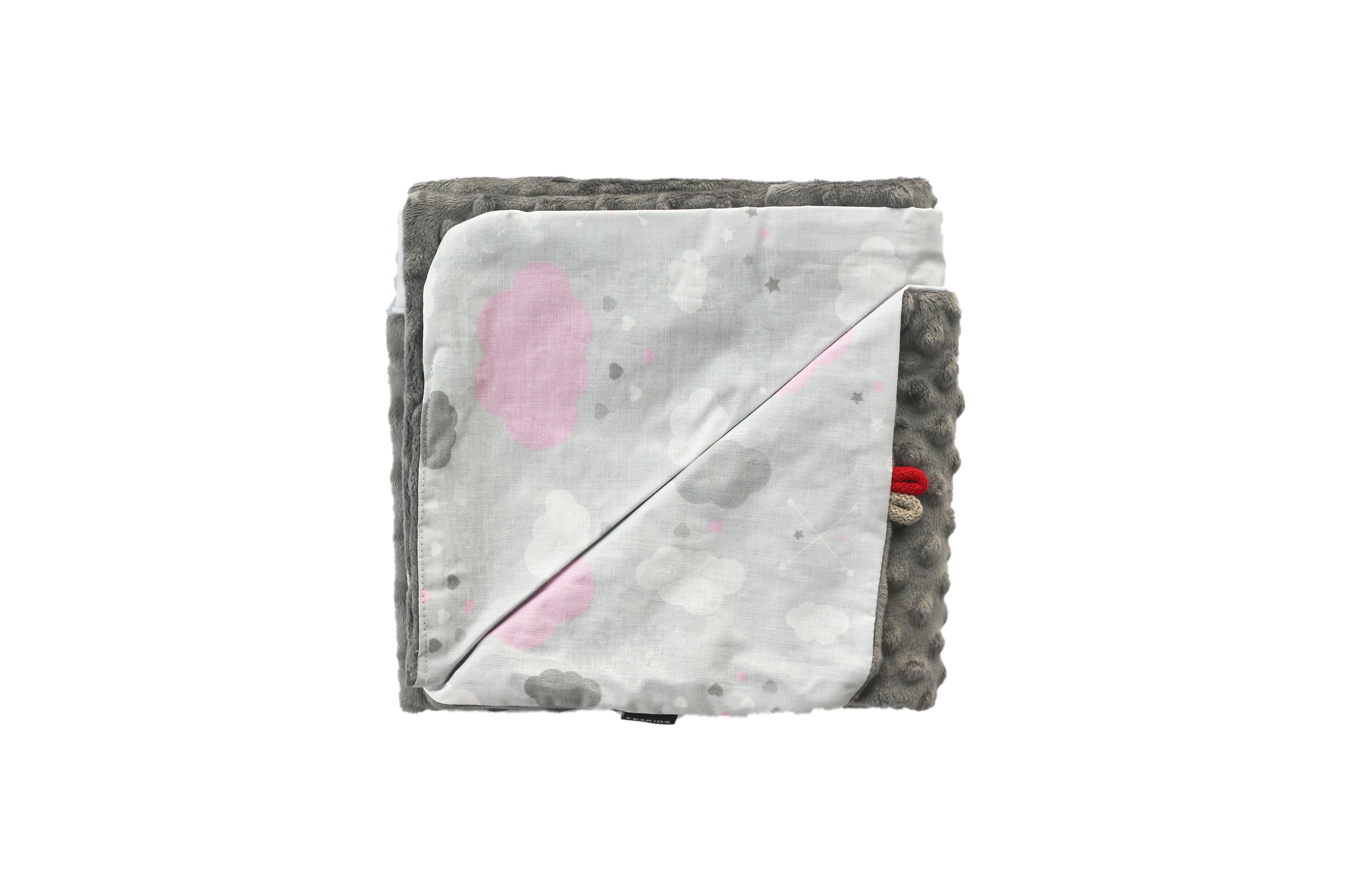 Ega Kids bavlněná deka šedá minky, růžové mráčky 80x90cm